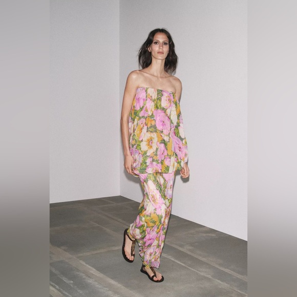 Zara Floral Strapless Maxi Dress Wedding summer evening bodycon - Picture 16 of 16